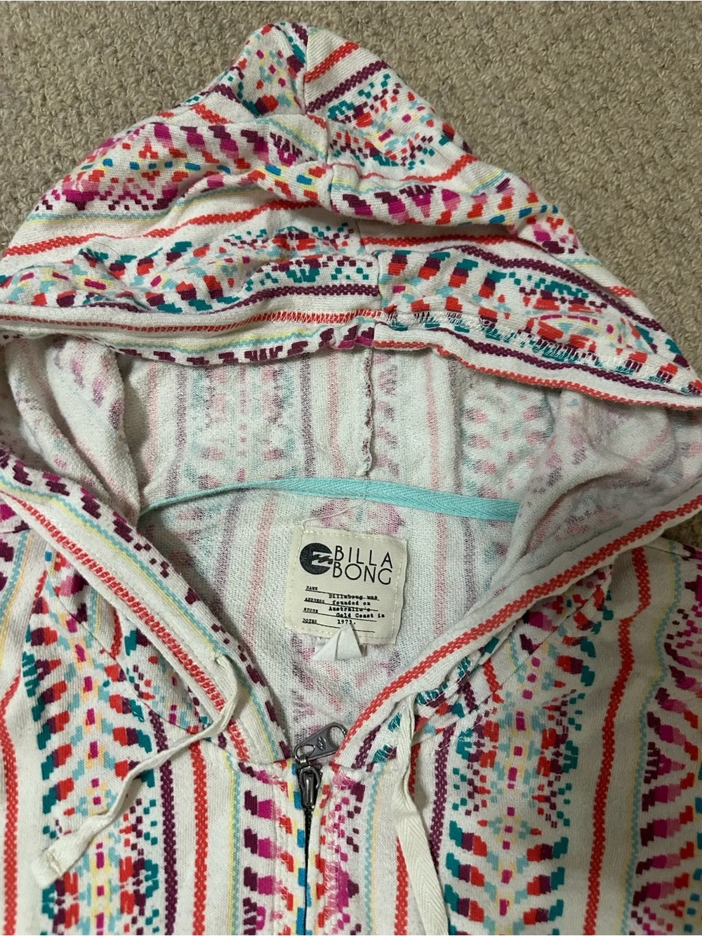 Billabong Women’s Pink Multicolor Hooded Swim Cover-Up Top - small - Picture 4 of 8